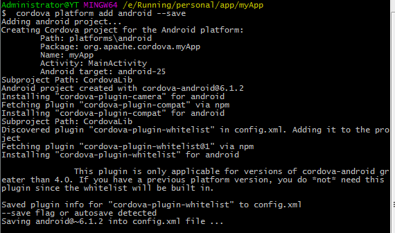 'cordova安装成功输出'